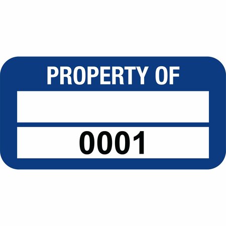 LUSTRE-CAL PROPERTY OF Label, Polyester Dark Blue 1.50in x 0.75in  1 Blank Pad & Serialized 0001-0100, 100PK 253772Pe2Bd0001